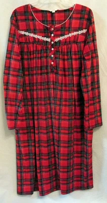 SECRET TREASURES Sz XL  Red Plaid Nightgown Soft Fleece Lace Trim Grandma Style - Image 1 of 4