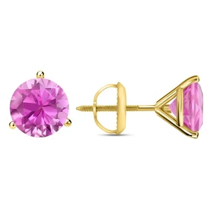 2,50 ct Rundschliff Rosa Ohrringe Ohrstecker Massiv 14K Gelbgold Schraubverschluss Martini - Bild 1 von 3