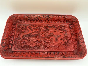 VTG Chinese Rectangular Tray Two Four Leged Dragons and The Pearl of Wisdom - Picture 1 of 22