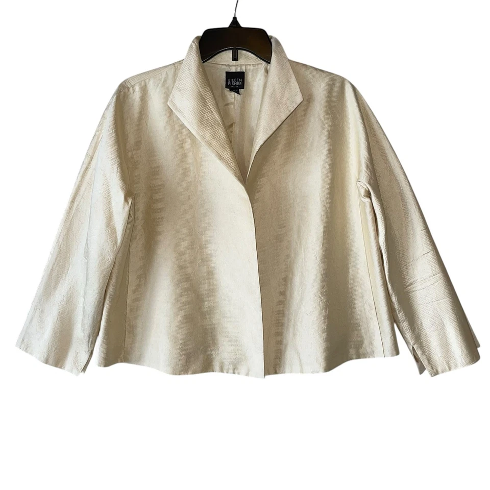 Blazer Eileen Fisher MP Seda Amarillo Chaqueta Ligera Silenciosa Lujo Minimalista Foto 1 de 4
