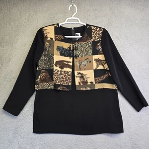 Camisa De Colección EJM Safari Animal Para Mujer Mediana Negra Cebra León Sin Etiqueta - Imagen 1 de 20