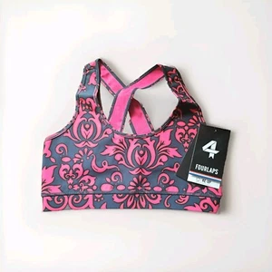Sujetador deportivo Fourlaps 4 vueltas Infinity papel tapiz de terciopelo talla pequeña rosa y azul marino nuevo con etiquetas - Imagen 1 de 8