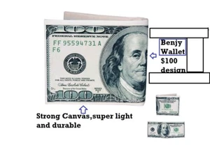 Billete de $100 doble pliegue cartera de lona Benjy tipo lona fuerte gran regalo - Imagen 1 de 9