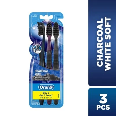 ORAL-B Charcoal White Soft Toothbrush, with CrissCross Bristles x 3's - Image 1 of 3