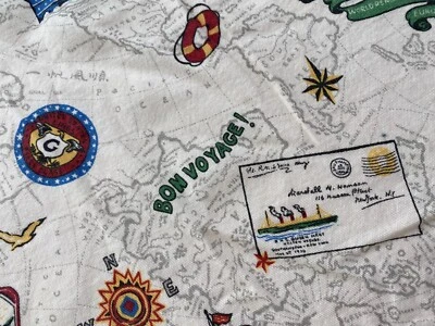 BLOOMCRAFT FABRIC~Bon Voyage~CRUISE SHIP~World Map~FRENCH LINE~New York~45x167~ - Image 1 of 4