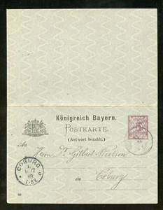 BAYERN P36/01 F/A GANZSACHE MÜNCHEN 13.12.1889 - COBURG !!! (966792) - Picture 1 of 2