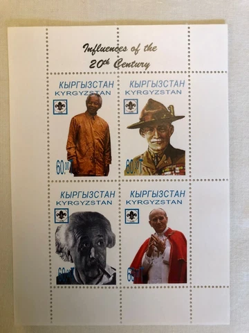 A Block of 4 Stamps from Krygyzstan, "Influential Men" including Mandela, Pope Cover