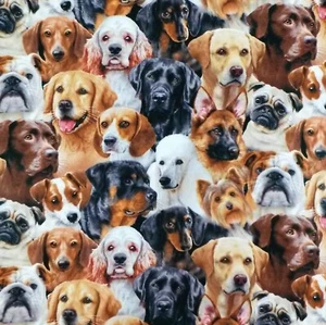 100% Cotton Fabric - Realistic Dogs - Elizabeth's Studio, Animals - Picture 1 of 4