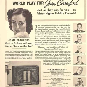 RCA Victor Magic Brain Phonograph Radio Records Joan Crawford 1936 art photo ad - Picture 1 of 8