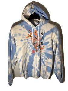 Artist Union Womens Size S Sky Blue Tie Dye Hoodie with Cherry Blossoms Design - Picture 1 of 6