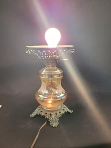 1970's GWTW 3 Way Lamp Base ONLY No Shade No Chimney Luster Clear/White Roses - Picture 1 of 9