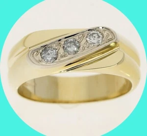 Diamond Diagonal Ring .22CT 12K Yellow Gold Size 7 3/4 - Picture 1 of 8