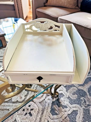 White Shabby Distressed French Country Cottage Desk Vanity Makeup Organizer - Image 1 of 4