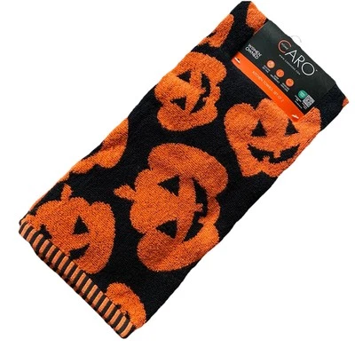 CARO Home Bathroom Hand Towels 2pk Halloween Orange Black JackOLantern NWT  READ - Image 1 of 4