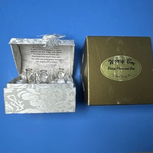 Worry Box 3 Glass Angels Figurines in White Brocade Box Fashion Forty - Picture 1 of 8