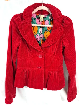 Anthropologie ELEVENSES 6 Jacket Blazer Red Corduroy Cropped Peplum Y2K EUC - Image 1 of 4