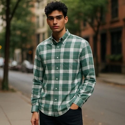 Camisa Michael Kors Para Hombres Verde A Cuadros Abotonada Manga Larga Informal Calce Ajustado Foto 1 de 4