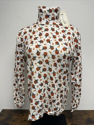 VTG Basic Editions Women's Halloween Turtle Neck Shirt Pumpkins Candy Corn SZ MD - Image 1 of 4