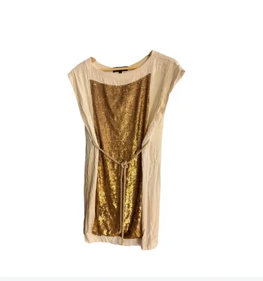 Robert Rodriguez silk mini dress gold sequins toga belt size 4 - Image 1 of 4