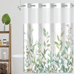 No Hook Shower Curtain Set with Snap in Fabric Liner for Bathroom,with See Th... - Picture 1 of 8