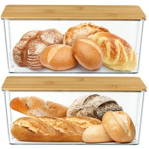 2 Pcs Clear Bread Box with Bamboo Board Lid for Kitchen Countertop, Bread Sto... - Picture 1 of 8