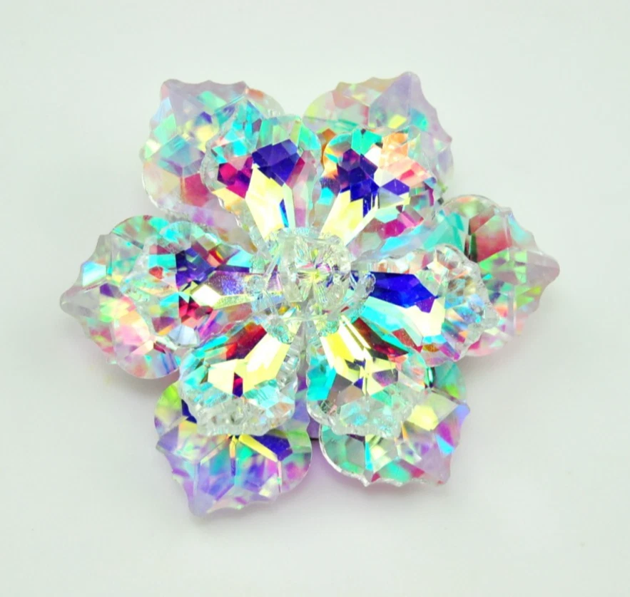 Broches de flores de estrás de cristal blanco broche de aurora boreal prendedor regalo Foto 1 de 4