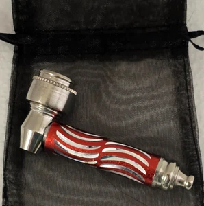 "JUEGO DE PIPA DE MANO PARA FUMAR DE METAL ROJO/PLATEADO de 3"" con tapa y pantallas (tabaco)" - Imagen 1 de 5