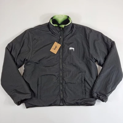 Mens Stüssy Green Sherpa Reversible Diamond Jacket - Image 1 of 4