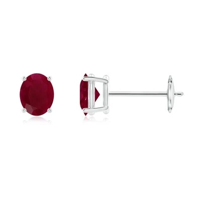 ANGARA Solitaire Oval Ruby Stud Earrings in 14K White Gold (A, 5x4mm) - Image 1 of 4