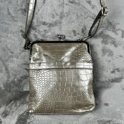 Bolso Bandolera Bueno Plateado Imitación Cocodrilo Cartera Bloqueo Beso Acabado Metálico Y2K  Foto 1 de 4