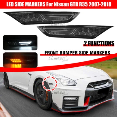Black LED Side Marker Signal Lights Amber/White For Nissan GT-R R35 2009-2015 - Image 1 of 4