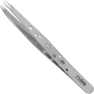Rubis Hole Pattern Classic Stainless Steel Slanted Tweezers for Precise Eyebrows