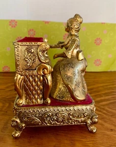 VTG Sankyo Victorian Lady Playing Piano; Animated Music & Trinket Box; Japan 6”* - Picture 1 of 11