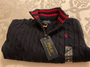 NWT Boy's Polo Ralph Lauren Cable Knit Embroidered Sweater, Size-6, color- Navy - Picture 1 of 3