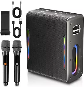 Karaoke Machine with 2 Mics – Portable Bluetooth Speaker, PA System, LED, Blac - Picture 1 of 7