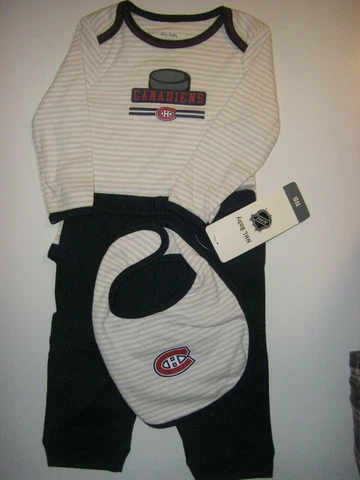 NWT NHL Baby 6 Month Canadians Pant Set with Creeper & Bib 3-Piece Baby Cover