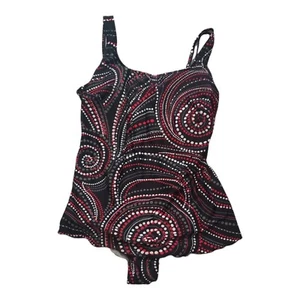 Jantzen Vintage One Piece Swim Suit Red White And Grey Dots On Black size 20 - Picture 1 of 3