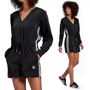 Adidas Mädchen Jumpsuit Sommer Overall Haus Anzug Shirt Short Einteiler schwarz - Picture 1 of 11