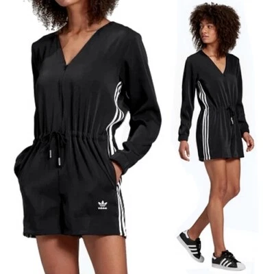 Adidas Jumpsuit Damen Samt Satin Overall Onesie Anzug Einteiler schwarz/weiß XS - Bild 1 von 4