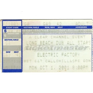 LONG BEACH DUB ALLSTARS Concert Ticket Stub PHILLY 10/1/01 ELECTRIC FACTORY Rare - Picture 1 of 2