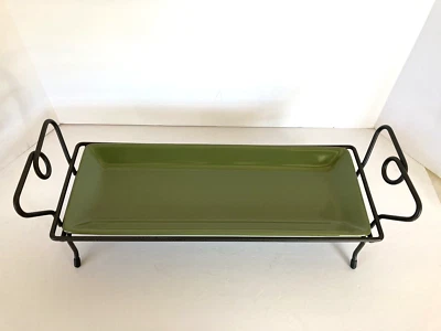 Pampered Chef Simple Additions Green Rectangular Tray 16”x 6” With Stand MINT - Image 1 of 4
