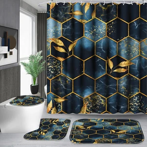 4 Pcs Bathroom Shower Curtain Set,Bathroom Sets with Rugs(Bath Mat,U Shape and T - Picture 1 of 6