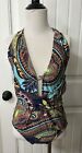 NWT CLEAN WATER Ladies Large One Piece Swimsuit Paisley Print Turquise Navy