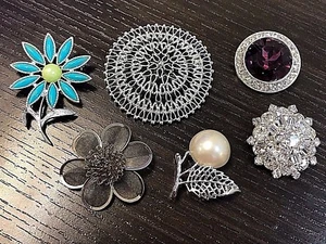 Women's Silver Tone Lot of 6 Weiss & Sarah Coventry Brooch Pins - Picture 1 of 10