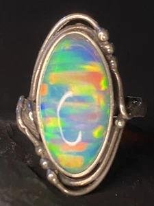 Handmade in Australia solid crystal Opal vintage sterling silver ring Size Q 1/2 - Picture 1 of 12