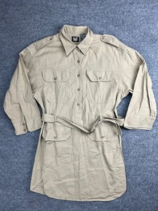 NLST Army Dress Women's Large Beige Shirt Long Sleeve Collared Button Up Belted - Picture 1 of 6