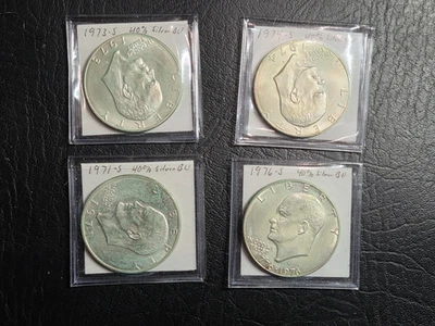 Lot of Four Silver Eisenhower "Ike" Dollars  - 1971 S, 1973 S, 1974 S, & 1976 S - Image 1 of 2