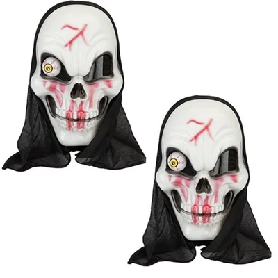 2 X Skelett Totenkopf Maske & Kapuze One Ösen Erwachsene Kinder Halloween Kostüm - Bild 1 von 4