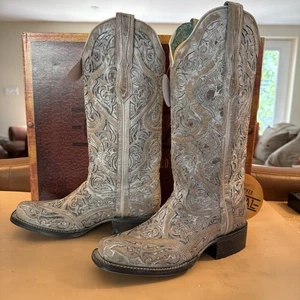 Corral Womens Inlay Western Boots White White Square Toe 6.5 Brand New Handmade - Picture 1 of 14