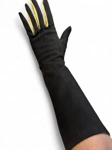 GUANTES LARGOS FREDDY PARIS VINTAGE GAMUZA MARRÓN CON DETALLES DE DEDOS DE CUERO DORADO RAROS - Imagen 1 de 10